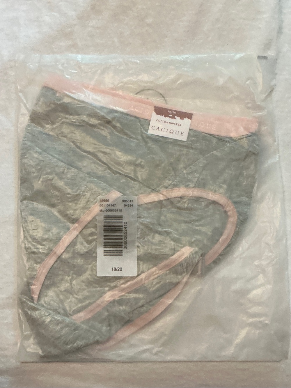Cacique Heather Gray Hipster Panty with Light Pink Trim